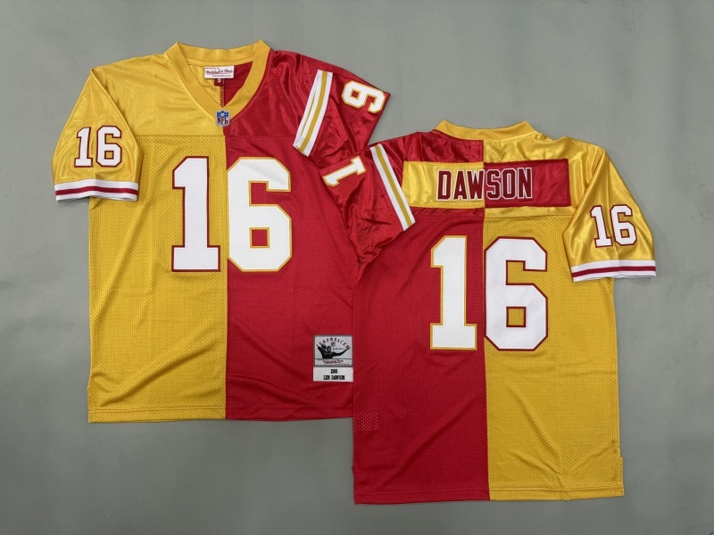 Men 2025 Kansas City Chiefs 16 Dawson red yellow Throwback Limited NFL Jersey style 001
